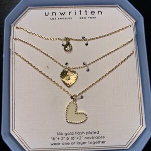 Unwritten Gold and White Heart Necklace Trio